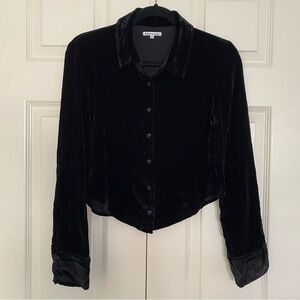 Reformation Black Cam Velvet Button Down Top size M Rayon Silk Blend